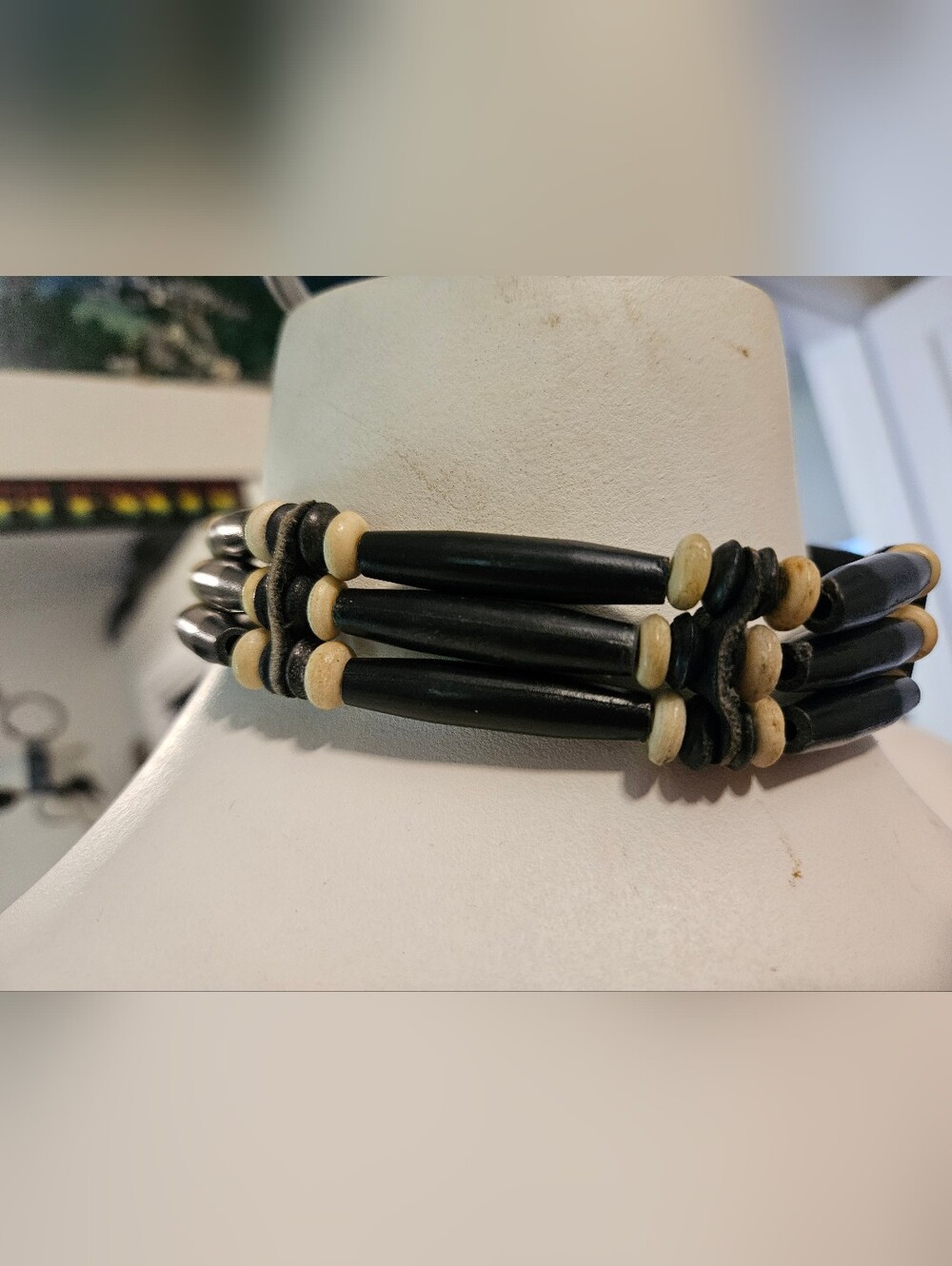 3-Rows Beads * Black/White * Tribal Native * Choker Necklace